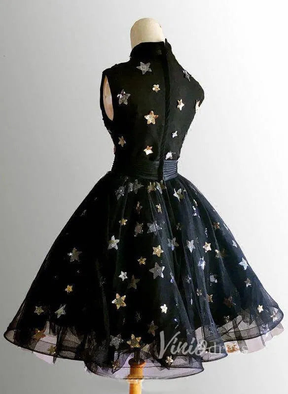 High Neckline Black Star Homecoming Dresses SD1402-Homecoming Dresses 2025 -Viniodress-Black-Custom Size-