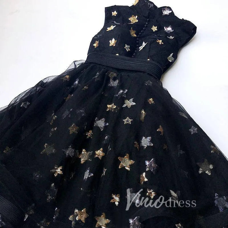 High Neckline Black Star Homecoming Dresses SD1402-Homecoming Dresses 2025 -Viniodress-Black-Custom Size-