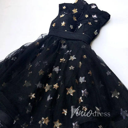 High Neckline Black Star Homecoming Dresses SD1402-Homecoming Dresses 2025 -Viniodress-Black-Custom Size-