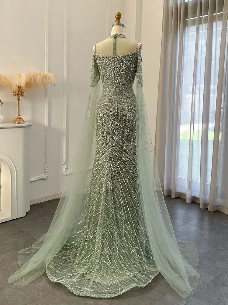 Hight Neck Light Blue Evening Dresses Extra Long Sleeve 20s Formal Gown FD1533-Evening Dresses 2025 -Viniodress-Light Blue-US 2-
