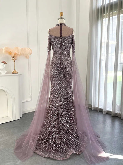 Hight Neck Light Blue Evening Dresses Extra Long Sleeve 20s Formal Gown FD1533-Evening Dresses 2025 -Viniodress-Light Blue-US 2-
