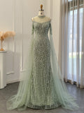 Hight Neck Light Blue Evening Dresses Extra Long Sleeve 20s Formal Gown FD1533-prom dresses-Viniodress-Light Green-US 2-Viniodress