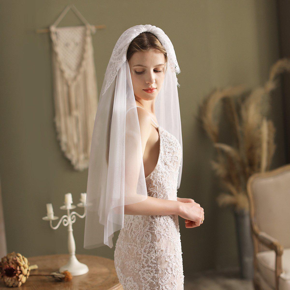 Hip Length Bridal Veil VINIODRESS-Accessories 2025 -Viniodress-Ivory-