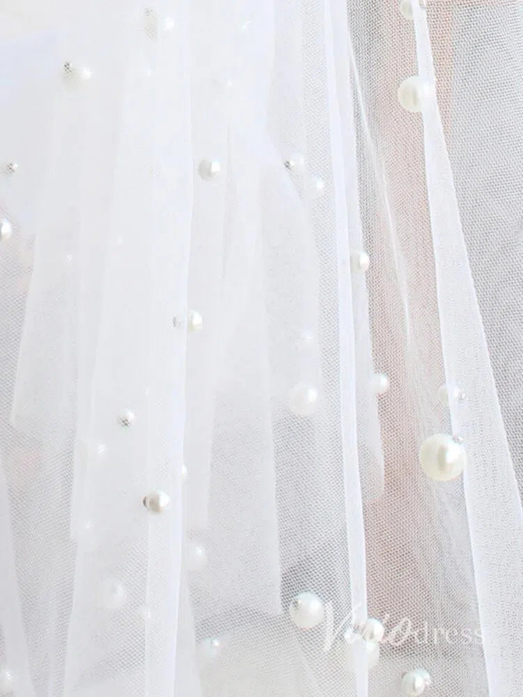 Hip Length Ivory Tulle Wedding Veils with Pearl Drop Veil V1052-Bridal Veil 2025 -Viniodress-Ivory-