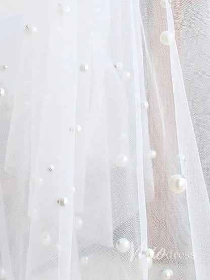Hip Length Ivory Tulle Wedding Veils with Pearl Drop Veil V1052-Bridal Veil 2025 -Viniodress-Ivory-