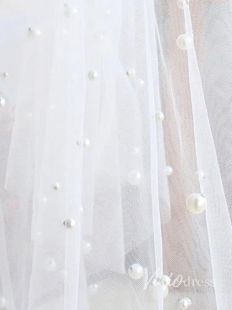 Hip Length Ivory Tulle Wedding Veils with Pearl Drop Veil V1052-Veils-Viniodress-Ivory-Viniodress