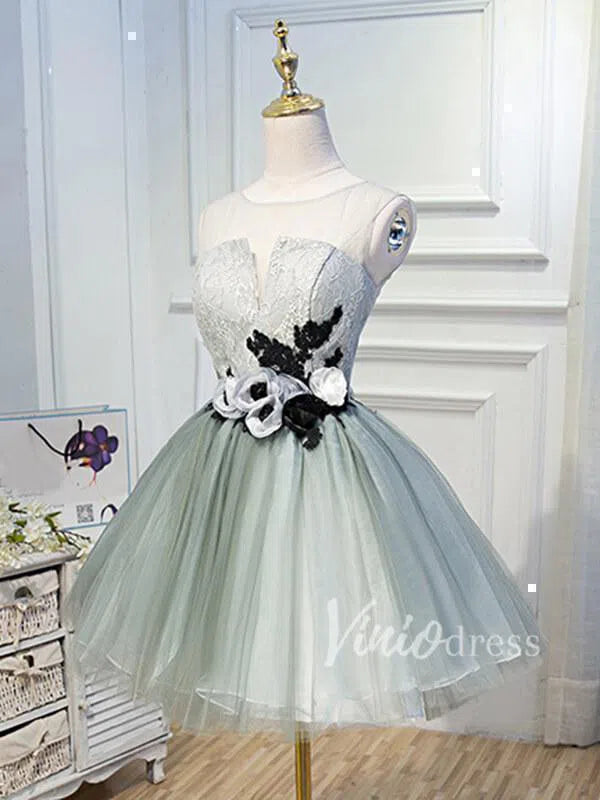 Short Prom Dresses 2025 3D Floral Appliquéd Mint Homecoming Dresses SD1019-homecoming dresses-Viniodress-As Picture-Custom Size-Viniodress