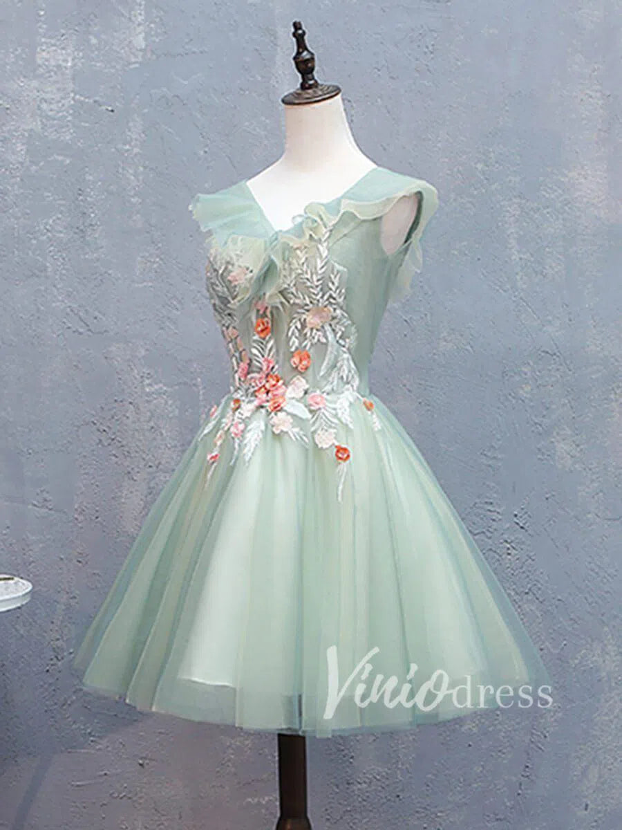 Short Prom Dresses 2025 3D Floral Seafoam Green Homecoming Dresses Cheap SD1175-homecoming dresses-Viniodress-Seafoam-Custom Size-Viniodress