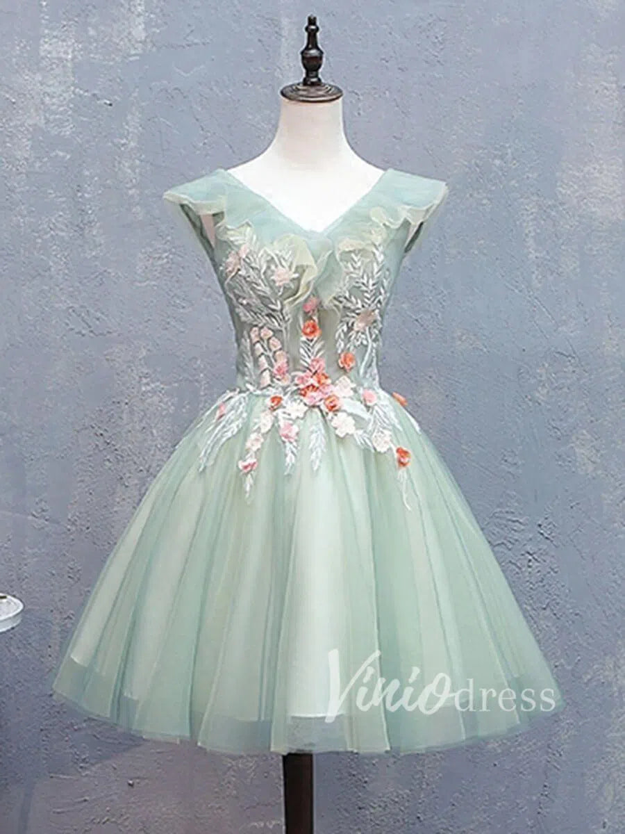 Short Prom Dresses 2025 3D Floral Seafoam Green Homecoming Dresses Cheap SD1175-homecoming dresses-Viniodress-Seafoam-Custom Size-Viniodress