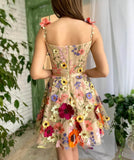 Prom Dress 2025 3D Flower Cocktail Dress A-line Short Floral Prom Dress FD2900B-unique homecoming dresses-Champagne-Custom Size-Viniodress