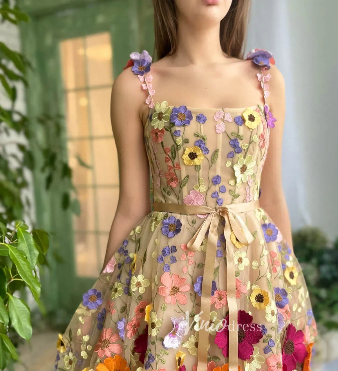 Prom Dress 2025 3D Flower Cocktail Dress A-line Short Floral Prom Dress FD2900B-unique homecoming dresses-Champagne-Custom Size-Viniodress