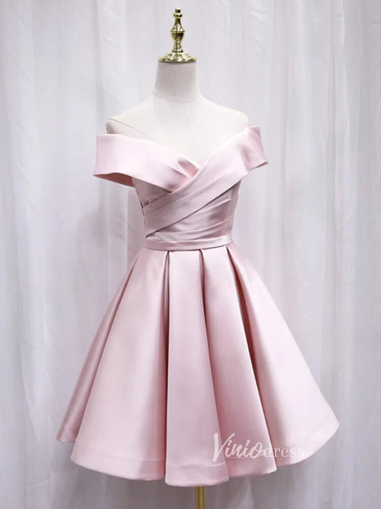 Short Prom Dresses 2025 A-line Off Shoulder Homecoming Dress with Pockets SD1085-homecoming dresses-Viniodress-Pink-Custom Size-Viniodress