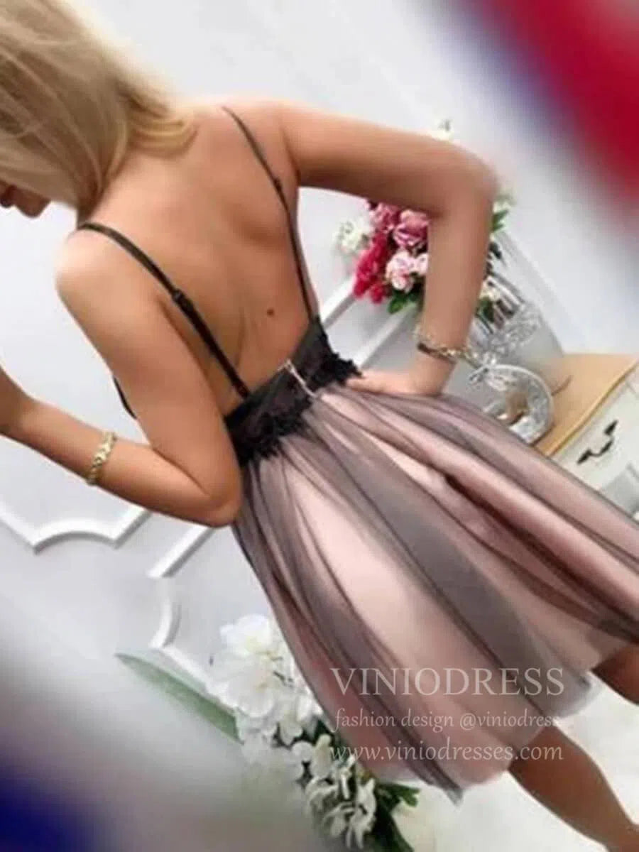 Short Prom Dresses 2025 Black A-line Lace Homecoming Dresses Backless Cocktail Dress SD1274-homecoming dresses-Viniodress-As Picture-Custom Size-Viniodress