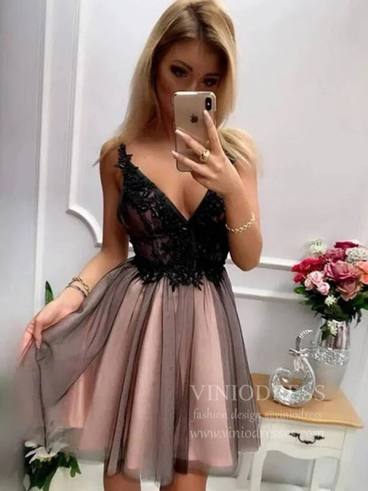 Short Prom Dresses 2025 Black A-line Lace Homecoming Dresses Backless Cocktail Dress SD1274-homecoming dresses-Viniodress-As Picture-Custom Size-Viniodress