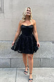 Short Prom Dresses 2025 Black Floral Sweetheart Homecoming Dresses Strapless Graduation Dress SD1649-Homecoming Dresses-Viniodress-Black-Custom Size-Viniodress