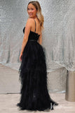 Black High-Low Sheer Lace Homecoming Dresses Ruffled Spaghetti Strap Party Dress SD1659-Homecoming Dresses-Viniodress-Viniodress