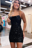 Black Spaghetti Strap Cheap Homecoming Dresses Sparkly Sequin Bodycon Dress SD1656-Homecoming Dresses-Viniodress-Black-Custom Size-Viniodress