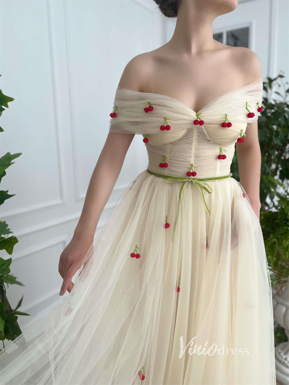 Short Prom Dresses 2025 Champagne Maxi Dress Off the Shoulder Cherry Prom Dress with Pockets SD1444-homecoming dresses-Viniodress-Champagne-Custom Size-Viniodress