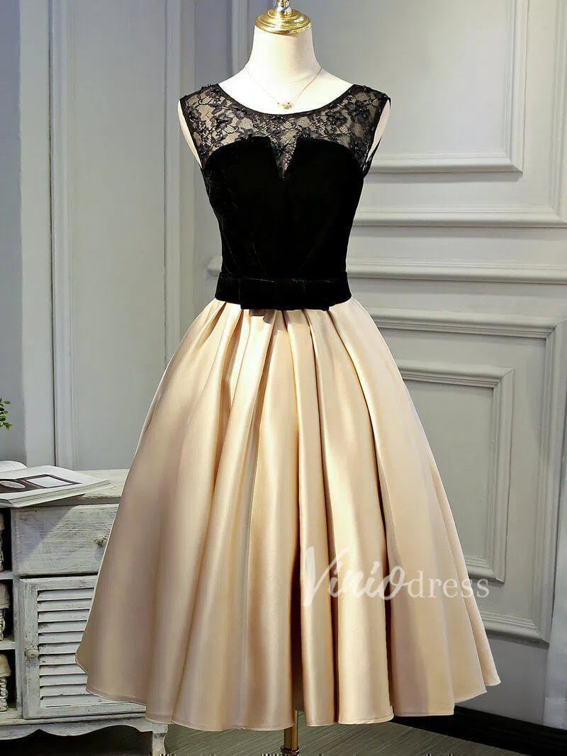 Short Prom Dresses 2025 Champagne Satin Tea Length Homecoming Dresses SD1016-homecoming dresses-Viniodress-Champagne-Custom Size-Viniodress