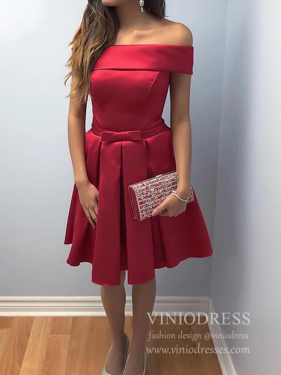 Short Prom Dresses 2025 Cherry Red Satin Homecoming Dresses Knee Length Cocktail Dress SD1398-homecoming dresses-Viniodress-Rose Red-Custom Size-Viniodress