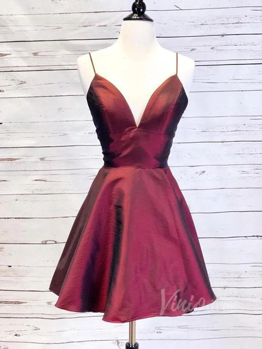 Short Prom Dresses 2025 Classic Spaghetti Strap Homecoming Dresses with Pockets SD1161-homecoming dresses-Viniodress-Burgundy-Custom Size-Viniodress