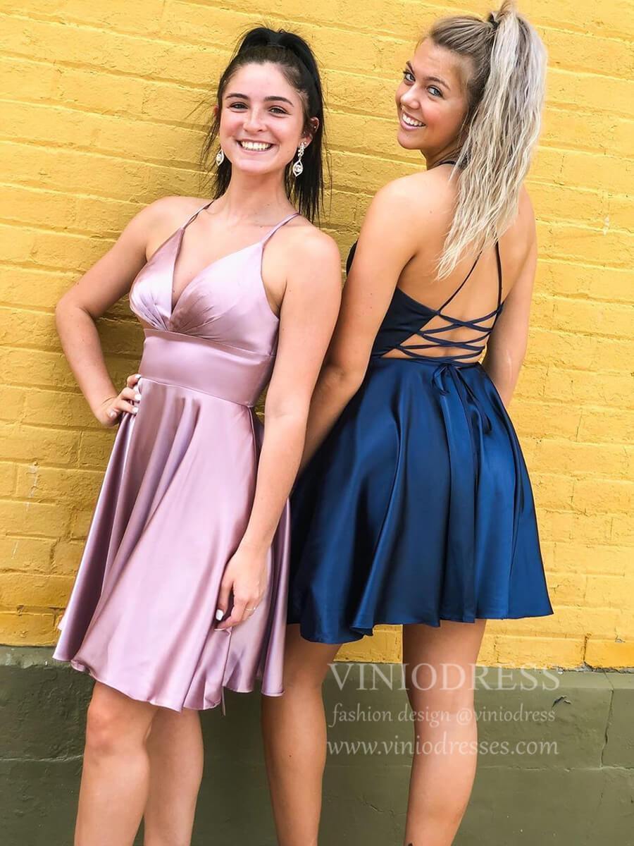 Short Prom Dresses 2025 Crisscross Spaghetti Strap V Neck Homecoming Dresses with Pockets SD1282B-homecoming dresses-Viniodress-Thistle-Custom Size-Viniodress