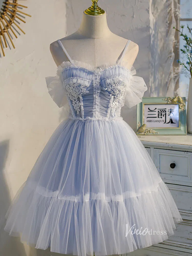 Short Prom Dresses 2025 Cute Light Blue Tulle Homecoming Dresses with Bow SD1368-Homecoming Dresses-VINIODRESS-Light Blue-US2-Viniodress