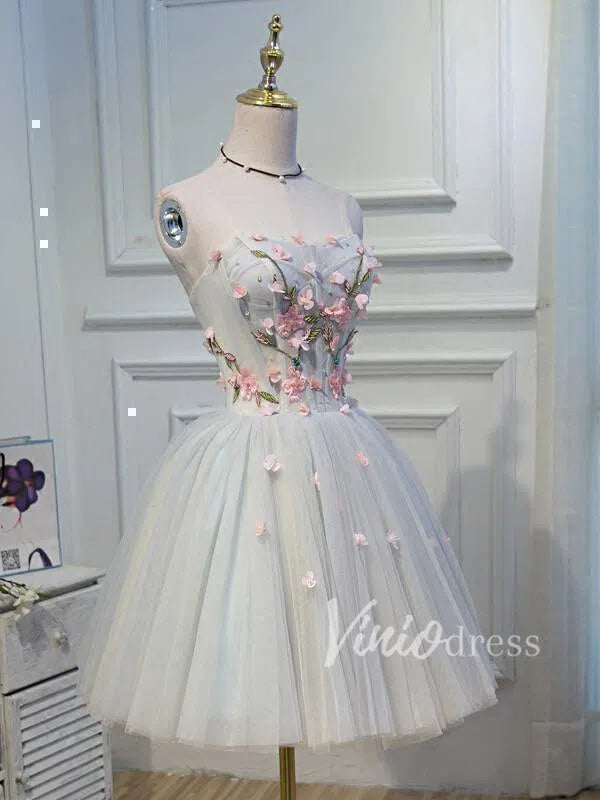 Short Prom Dresses 2025 Cute Strapless Floral Homecoming Dresses SD1060C-homecoming dresses-Viniodress-Light Blue-Custom Size-Viniodress