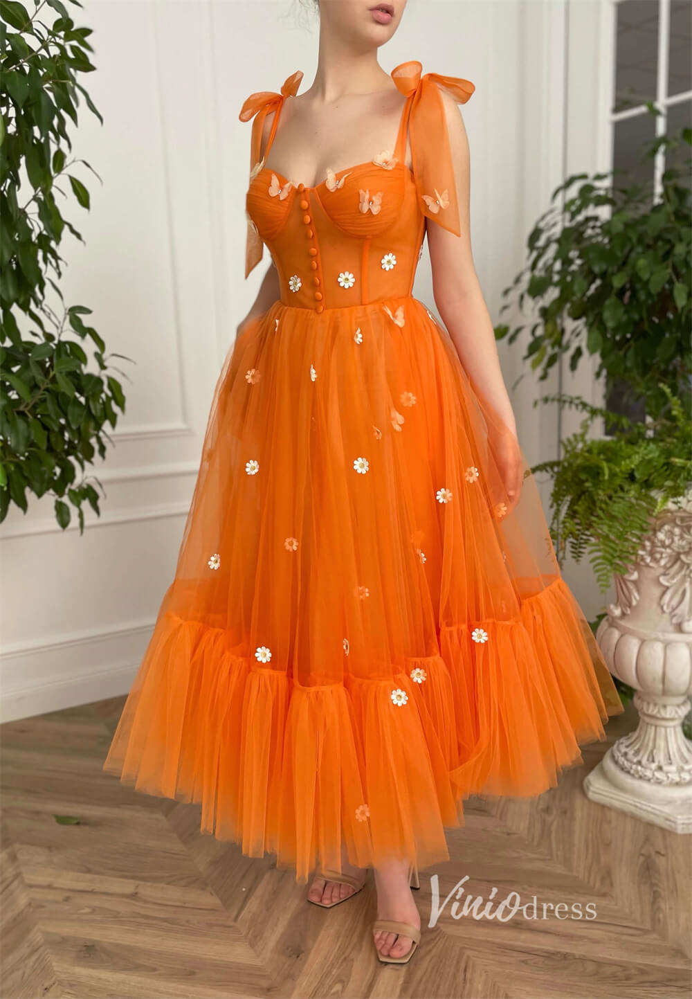 Short Prom Dresses 2025 Daisy Prom Dresses Sunset Orange Maxi Dress SD1436-homecoming dresses-Viniodress-Orange-Custom Size-Viniodress