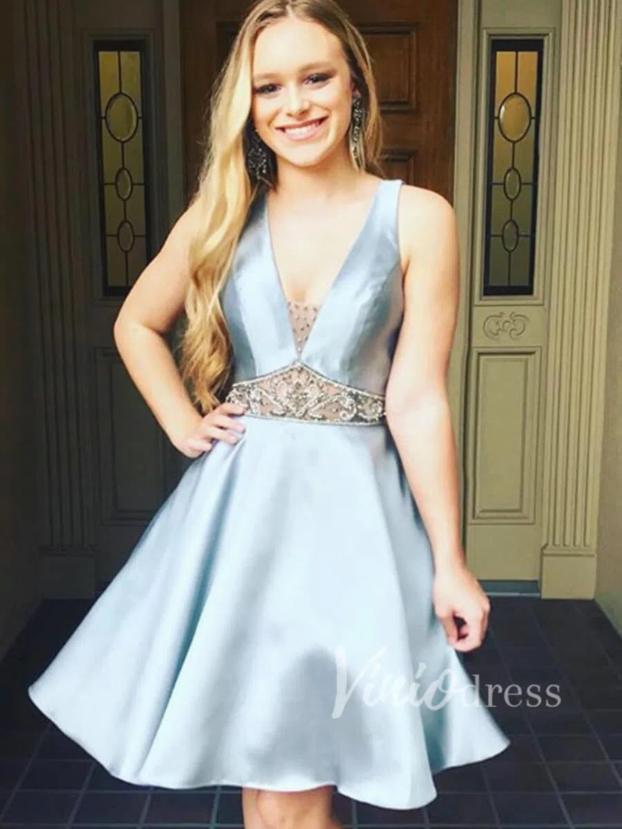 Short Prom Dresses 2025 Dusty Blue Beaded Homecoming Dresses Backless SD1136-homecoming dresses-Viniodress-Dusty Blue-Custom Size-Viniodress