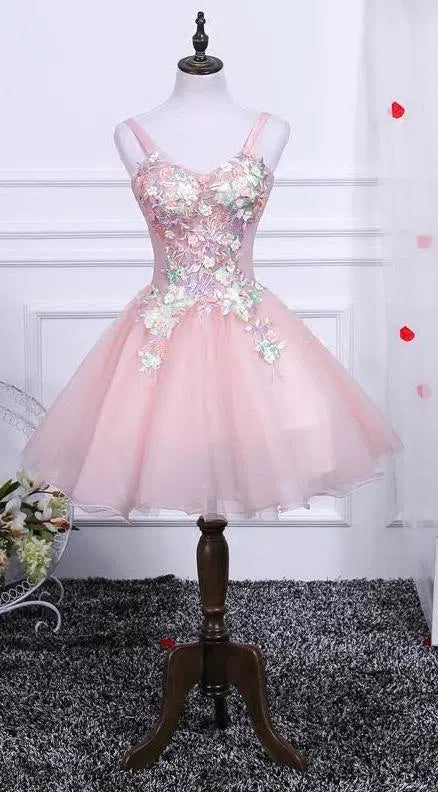 Short Prom Dresses 2025 Dusty Pink Floral Homecoming Dress with Cape SD1388 VINIODRESS-Homecoming Dresses-VINIODRESS-Custom Size-Pink-Viniodress