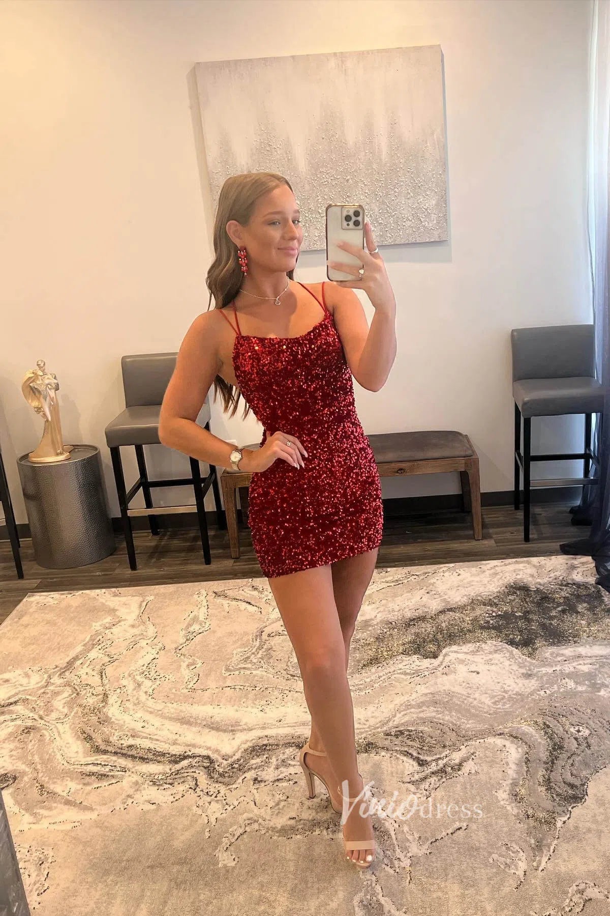 Short Prom Dresses 2025 Glitter Red Sequin Cocktail Dress Sexy Tight Homecoming Dresses 2023 SD1532-homecoming dresses-Viniodress-Red-Custom Size-Viniodress