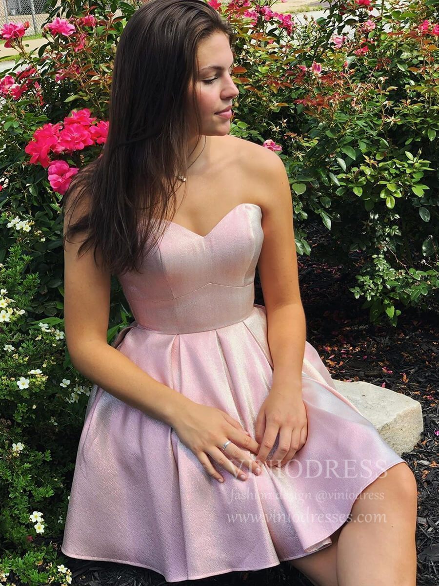 Short Prom Dresses 2025 Glittery Strapless Homecoming Dresses Simple Cocktail Party Dress SD1242-homecoming dresses-Viniodress-Pink-Custom Size-Viniodress