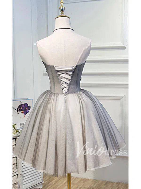 Short Prom Dresses 2025 Cheap Grey Strapless Homecoming Dresses SD1013-homecoming dresses-Viniodress-Grey-Custom Size-Viniodress