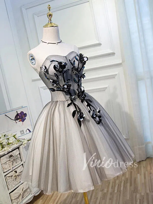 Short Prom Dresses 2025 Cheap Grey Strapless Homecoming Dresses SD1013-homecoming dresses-Viniodress-Grey-Custom Size-Viniodress