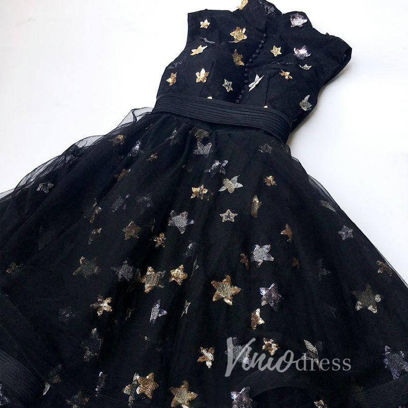 Short Prom Dresses 2025 High Neckline Black Star Homecoming Dresses SD1402-homecoming dresses-Viniodress-Black-Custom Size-Viniodress