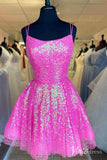 Hot Pink Sequin Homecoming Dresses Spaghetti Strap Short Prom Dress SD1650-Homecoming Dresses-Viniodress-Hot Pink-Custom Size-Viniodress