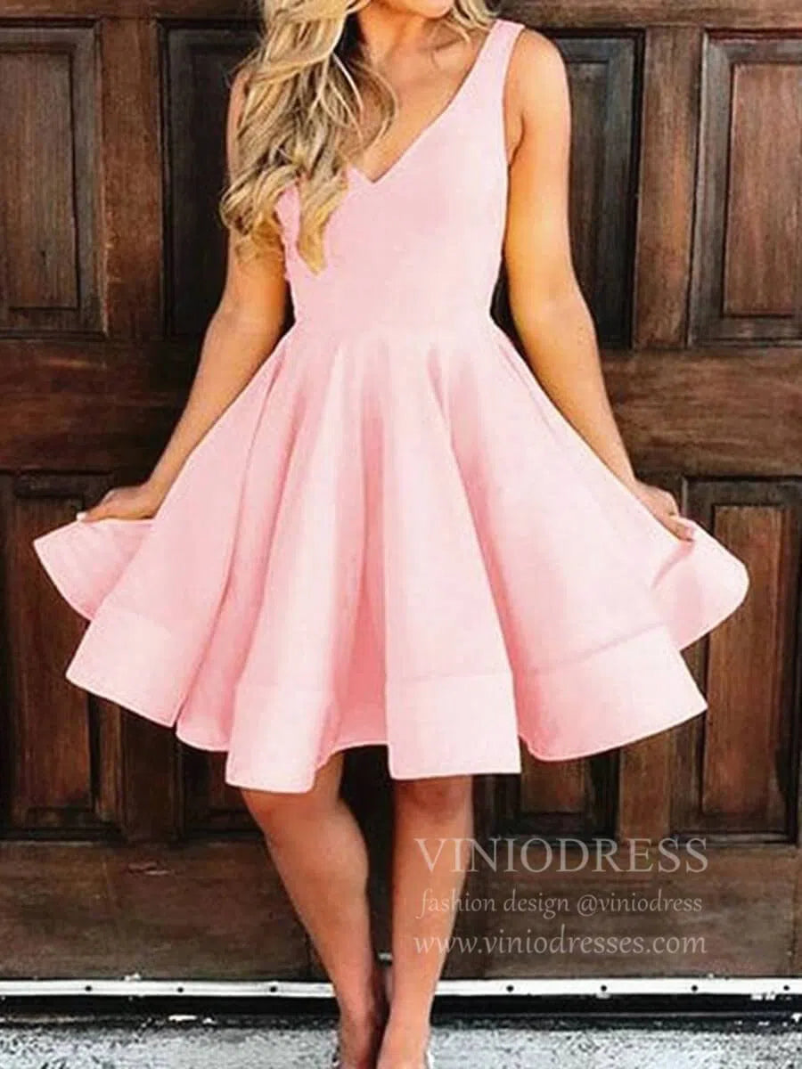 Short Prom Dresses 2025 Knee Length Yellow Graduation Dresses for Teens V Neck Hoco Dress SD1273-homecoming dresses-Viniodress-Pink-Custom Size-Viniodress