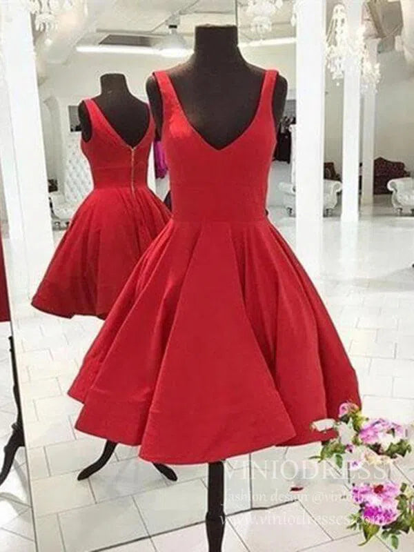 Short Prom Dresses 2025 Knee Length Yellow Graduation Dresses for Teens V Neck Hoco Dress SD1273-homecoming dresses-Viniodress-Red-Custom Size-Viniodress