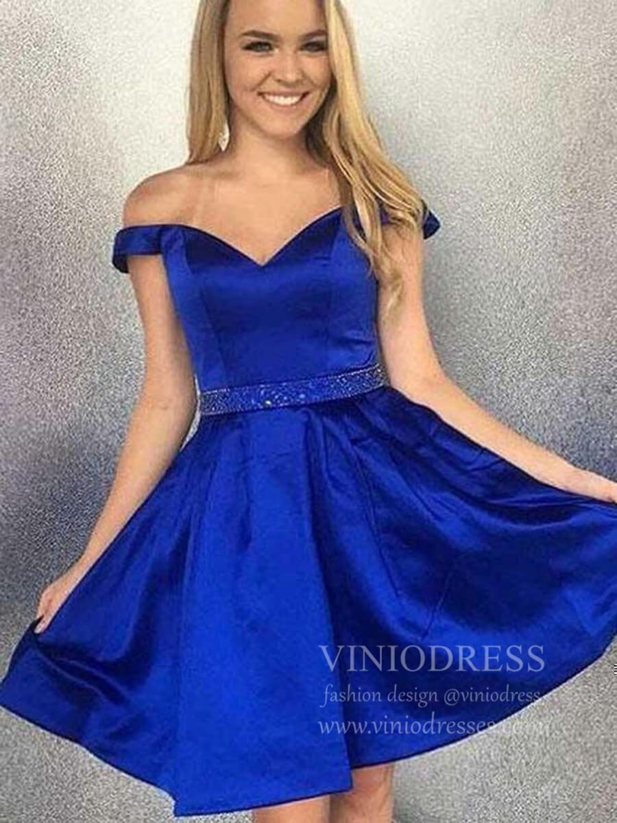 Short Prom Dresses 2025 Off the Shoulder Royal Blue Homecoming Dresses with Pockets SD1280-homecoming dresses-Viniodress-Royal Blue-Custom Size-Viniodress