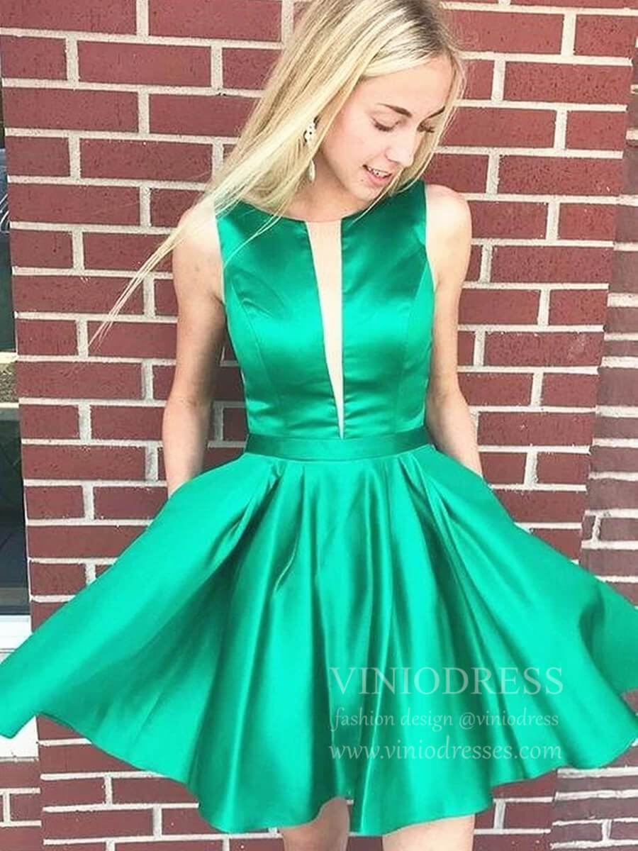 Short Prom Dresses 2025 Open Back Red and Emerald Green Satin Graduation Dresses with Pockets SD1285-homecoming dresses-Viniodress-Red-Custom Size-Viniodress