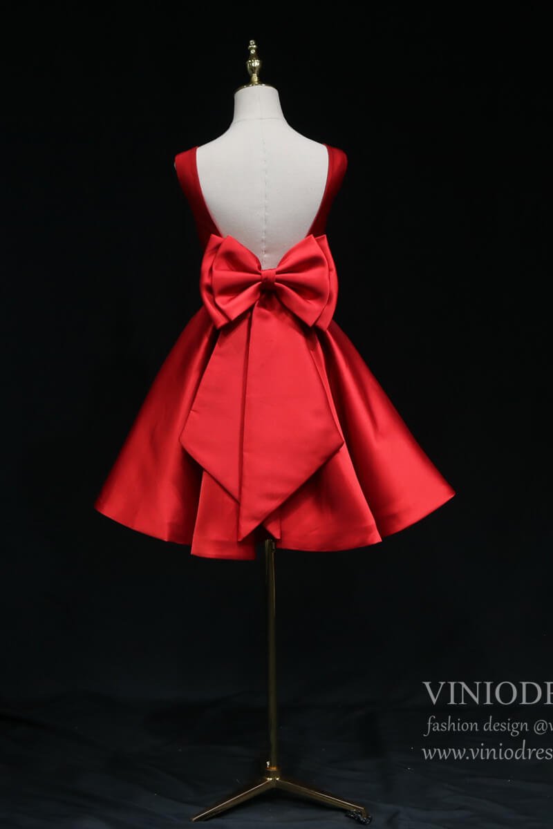 Short Prom Dresses 2025 Red Big Bow Homecoming Dresses with Pockets Short Prom Dresses SD1396-homecoming dresses-Viniodress-Red-Custom Size-Viniodress