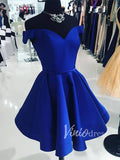 Short Prom Dresses 2025 Royal Blue Satin Homecoming Dresses Off the Shoulder SD1118-homecoming dresses-Viniodress-Royal Blue-Custom Size-Viniodress