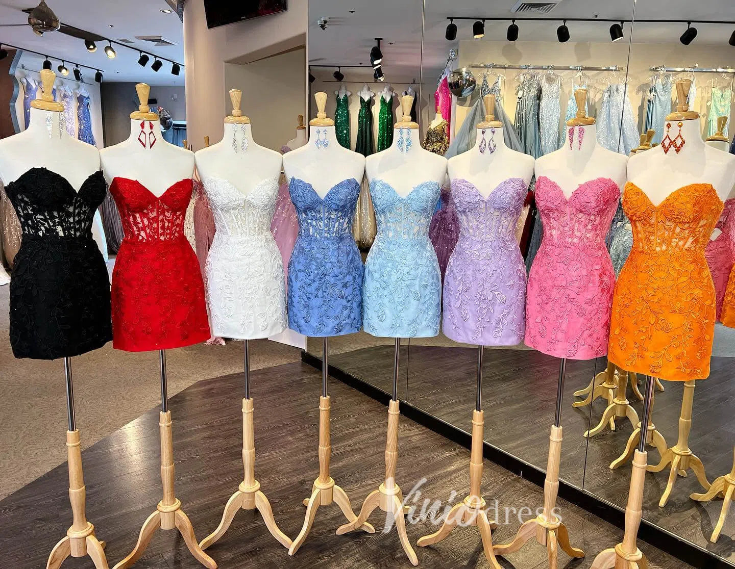 Short Prom Dresses 2025 Sexy Bodycon Hoco Dresses Strapless Lace Mini Party Dress SD1240W-homecoming dresses-Viniodress-Hot Pink-Custom Size-Viniodress