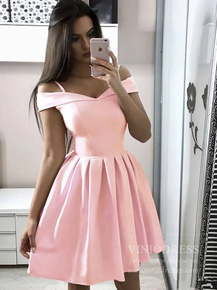 Short Prom Dresses 2025 Simple Light Blue Graduation Dresses with Straps SD1141-homecoming dresses-Viniodress-Pink-Custom Size-Viniodress