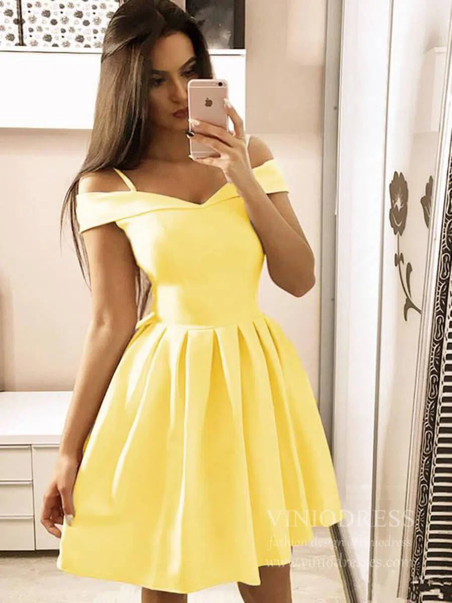 Short Prom Dresses 2025 Simple Light Blue Graduation Dresses with Straps SD1141-homecoming dresses-Viniodress-Yellow-Custom Size-Viniodress