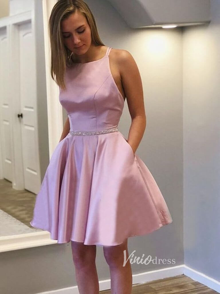 Short Prom Dresses 2025 Simple Pink Short Prom Dress Open Back Homecoming Dress SD1264-homecoming dresses-Viniodress-Pink-Custom Size-Viniodress