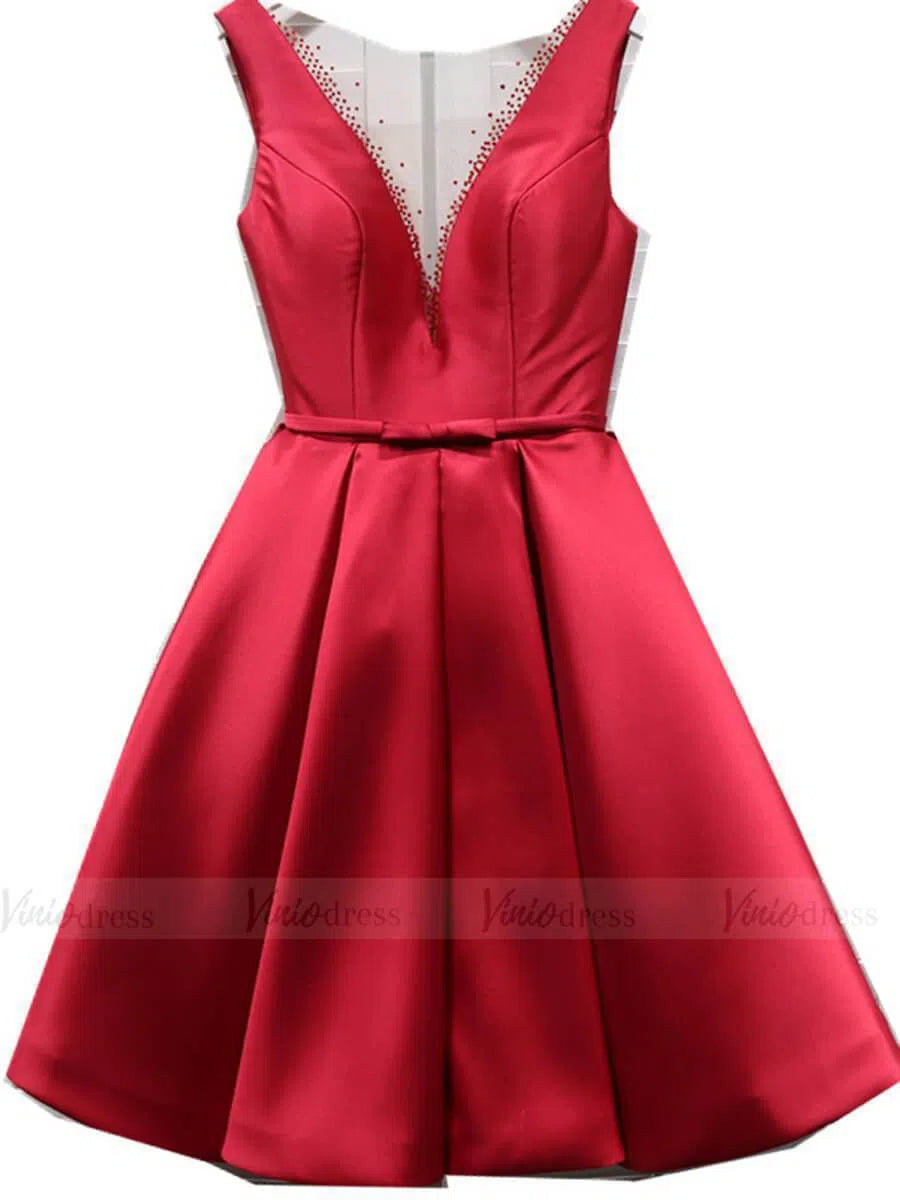 Short Prom Dresses 2025 Simple Red Satin Homecoming Dresses with Corset Back SD1219-homecoming dresses-Viniodress-Red-Custom Size-Viniodress