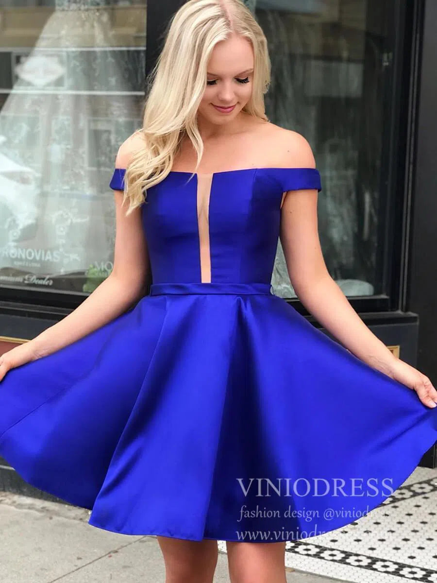 Short Prom Dresses 2025 Simple Royal Blue Satin Homecoming Dresses with Pockets SD1233-homecoming dresses-Viniodress-Royal Blue-Custom Size-Viniodress