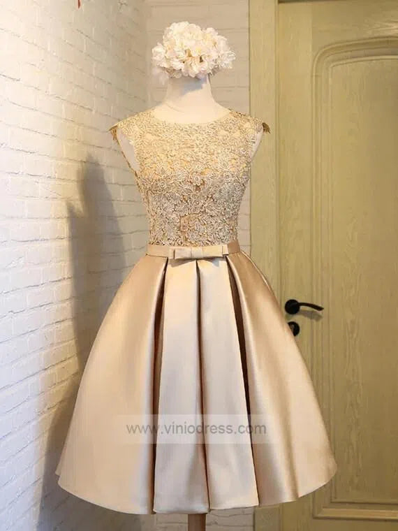 Short Prom Dresses 2025 Simple Satin Homecoming Dresses Lace Bodice SD1080-homecoming dresses-Viniodress-Champagne-Custom Size-Viniodress